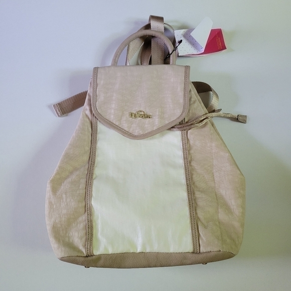 Kipling NWT Wendy Backpack purse tan white. - Picture 1 of 13